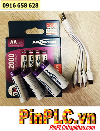 Ansman HR6 AA2000mAh, Pin sạc Lithium Li-ion 1.5v Ansman HR6 AA2000mAh chính hãng /Kèm Cáp sạc USB